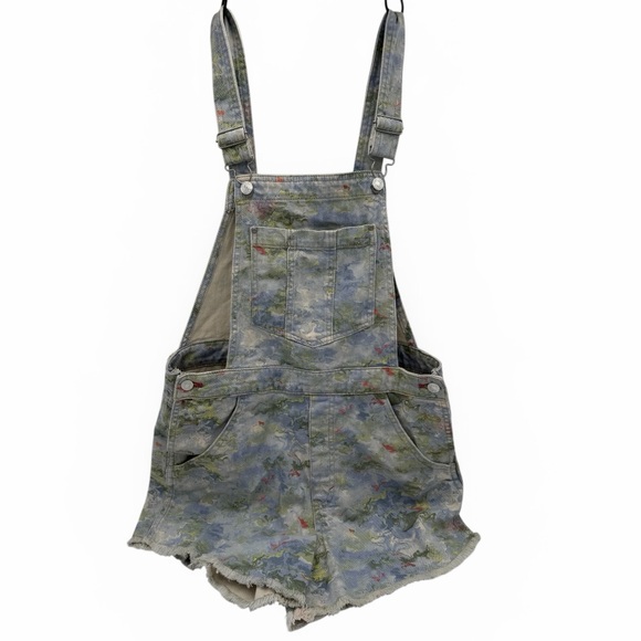 Pilcro Pants - PILCRO Blue and Green Floral-Trim Denim Overall Shorts Size 30